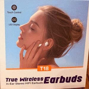 T18 True Wireless🩷 Soft Pink Earbuds - Touch Control Bluetooth Headphones